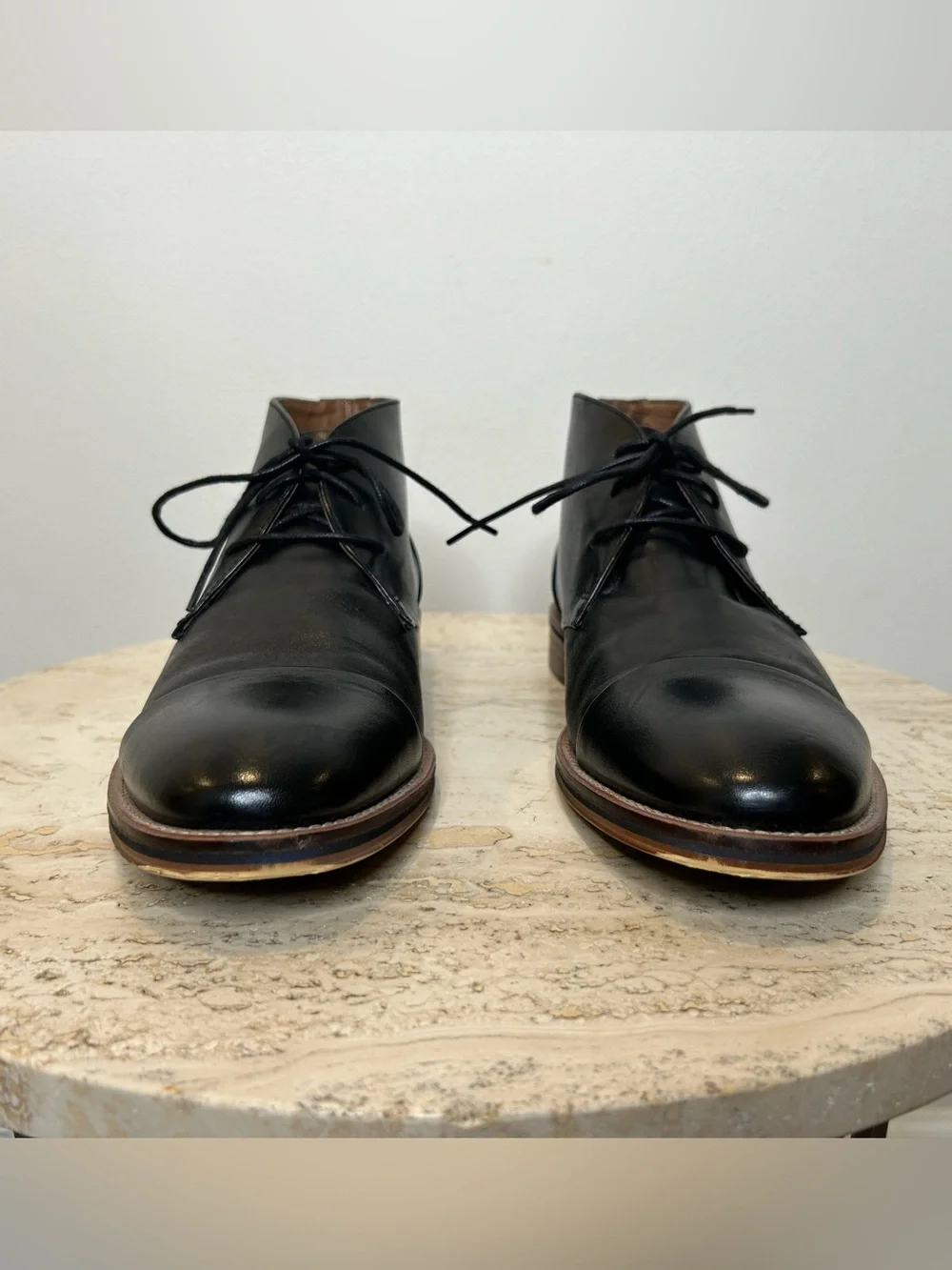 Johnston & Murphy Black Leather Cap-Toe Chukka Boots Size 9.5M